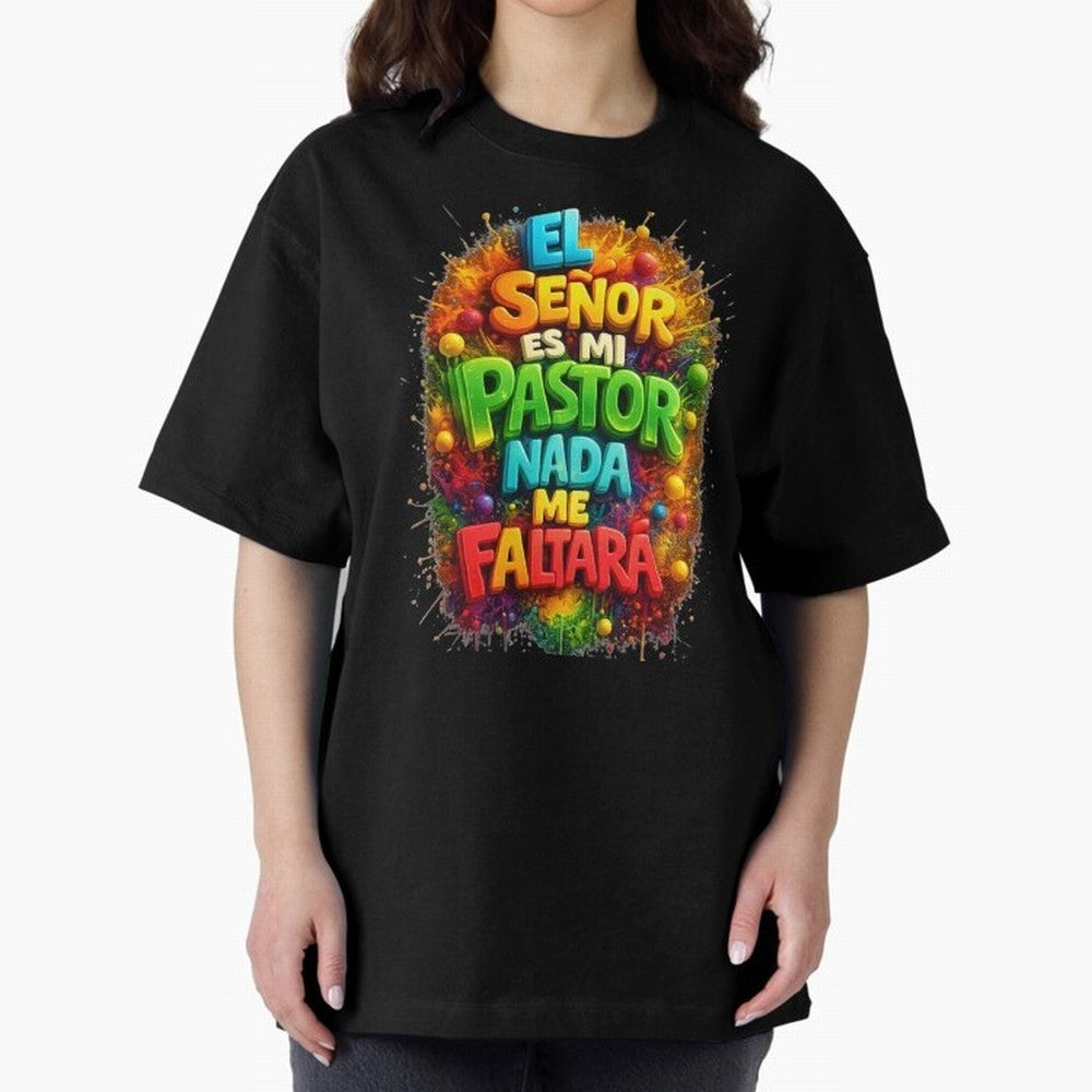 Modern 3D Psalm 23 Spanish Christian Art - El Se?or es mi Pastor Oversized T-Shirt Back the Journey through FIFA World Cup 2026 Group Stage for Fans of CR7 and France and Portugal, Bringing Champion Mindset, Group Stage Buzz, Knockout Tension and