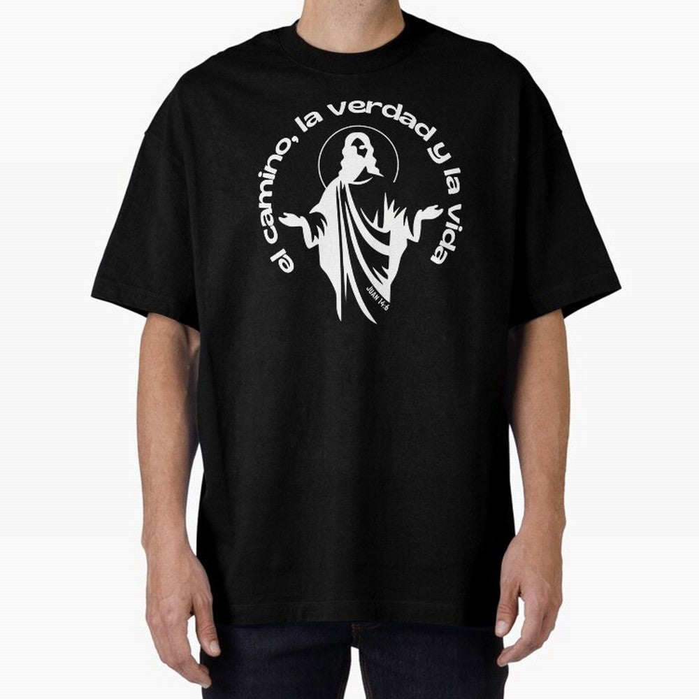 el camino, la verdad y la vida Oversized T-Shirt Follow the Road to FIFA World Cup 2026 USA Canada Mexico for Fans of Messi, CR7 and Mbappe and Argentina, France and Brazil, Bringing Vintage Soccer Flavor, Modern Football Stars, National Flags and