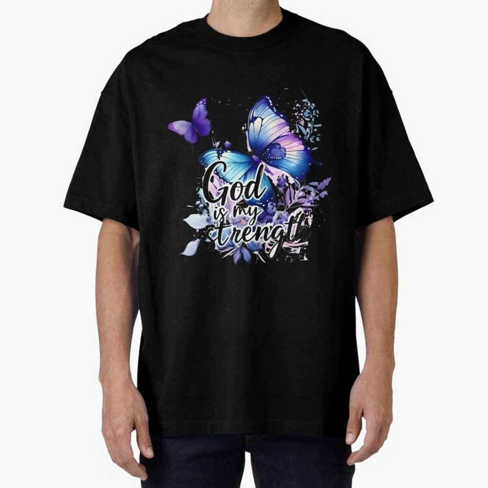 God is My Strength - Blue Butterfly Watercolor Art Oversized T-Shirt Showcase FIFA World Cup 2026 Made for Neymar, Brazil Energy, Vintage Soccer Flavor, Modern Football Stars, National Flags and Final Night Emotion; Built for Supporters Chasing