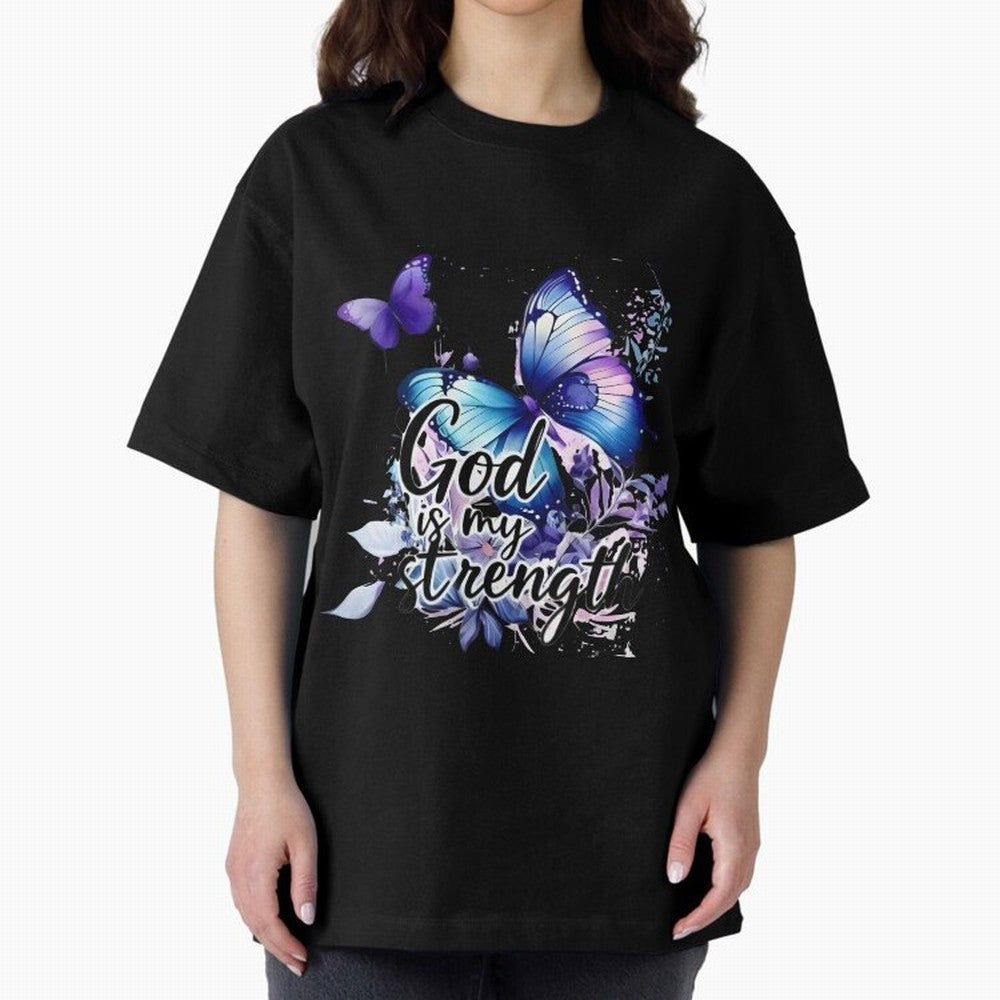 God is My Strength - Blue Butterfly Watercolor Art Oversized T-Shirt Showcase FIFA World Cup 2026 Made for Neymar, Brazil Energy, Vintage Soccer Flavor, Modern Football Stars, National Flags and Final Night Emotion; Built for Supporters Chasing