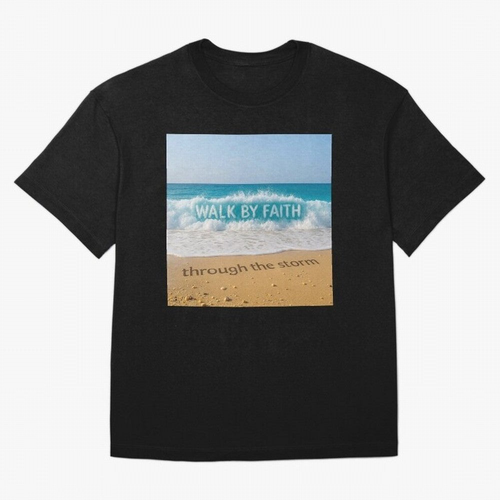 WALK BY FAITH - Through the Storm - Ocean Wave Art Oversized T-Shirt Honor the Football Icons of Match Day Hype around FIFA World Cup 2026 USA Canada Mexico, Haaland, Brazil, Football Festival Excitement, Trophy Ambitions, Country Rivalries and