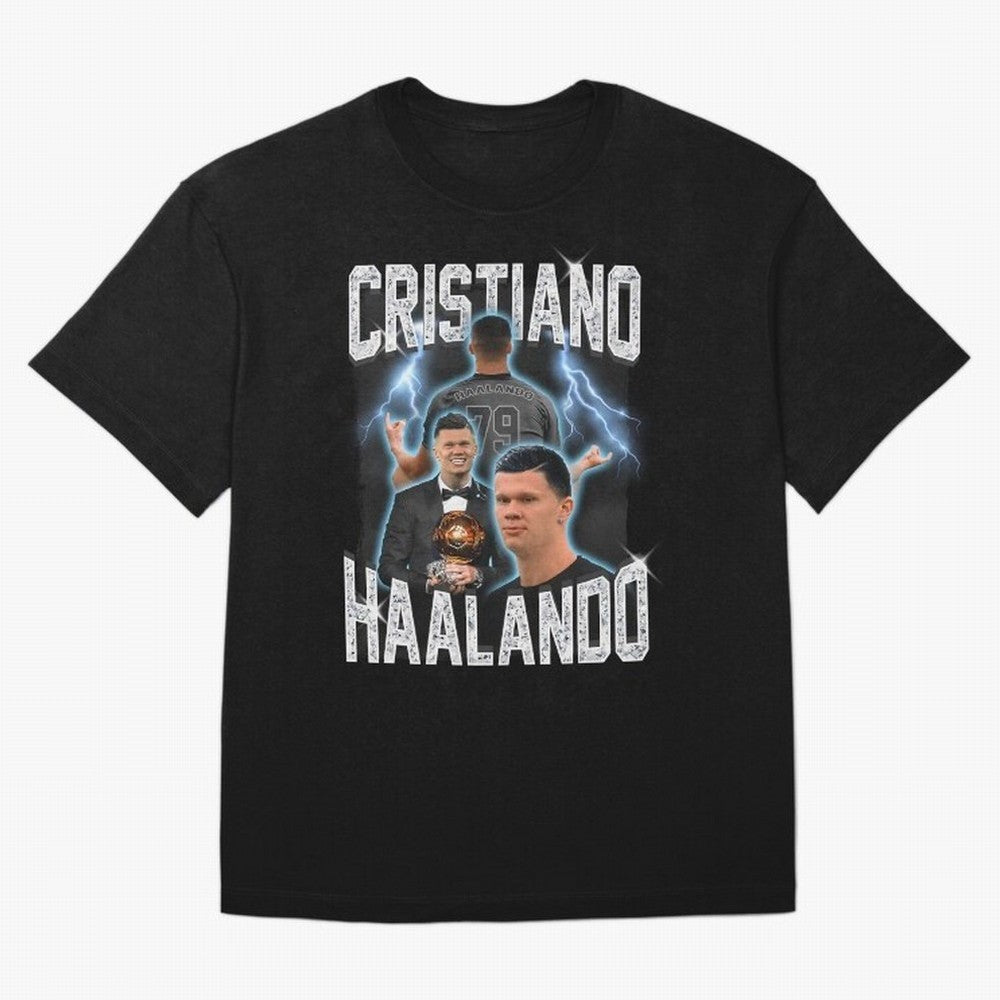 Cristiano Haalando Lightning Poster For Football Fans and Gift For Sports Lovers Oversized T-Shirt Back Your Heroes with Global Football Passion for FIFA World Cup 2026 USA Canada Mexico, Capturing Cristiano Ronaldo, Haaland and CR7, Argentina and