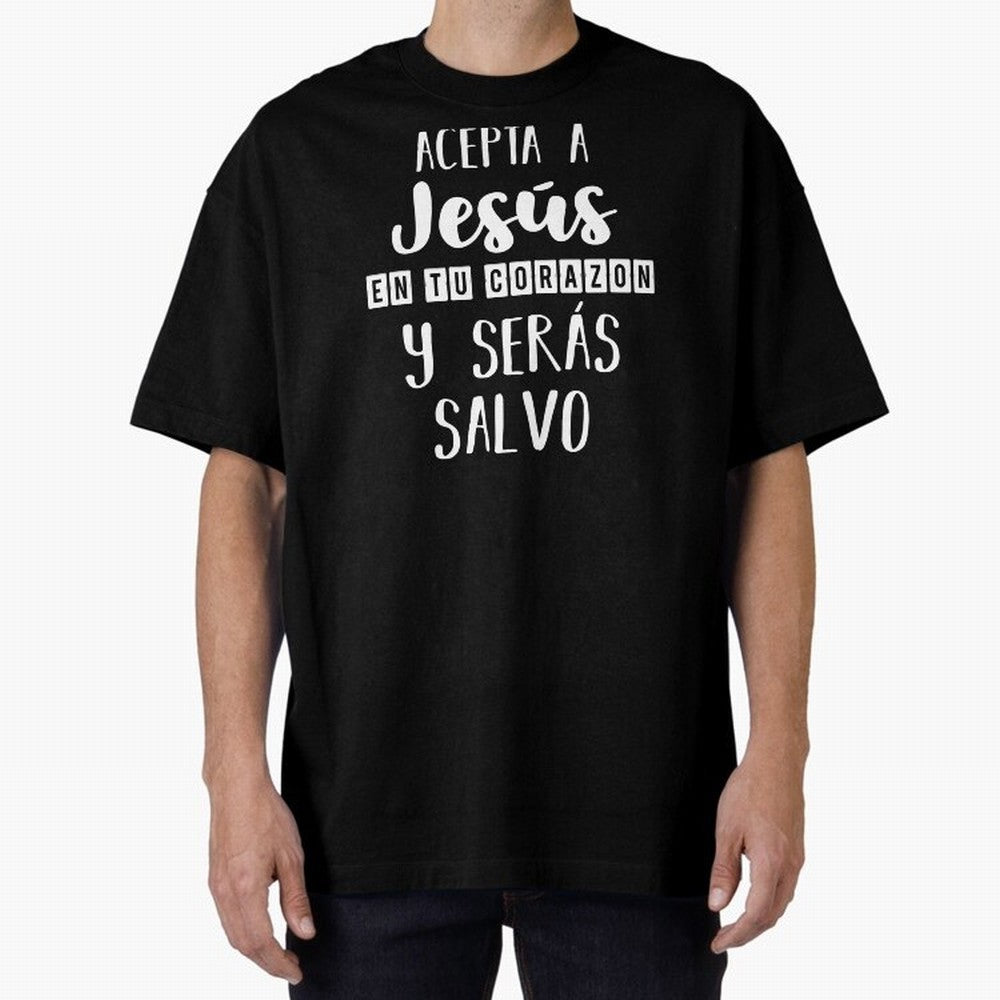 Acepta a Jes¨²s en tu Corazon Mensaje Cristianos Dios Spanish Oversized T-Shirt Relive the Noise and Pride of Global Football Passion for FIFA World Cup 2026 Group Stage, Centered on Neymar, Haaland and Cristiano Ronaldo, Spain, Football Festival