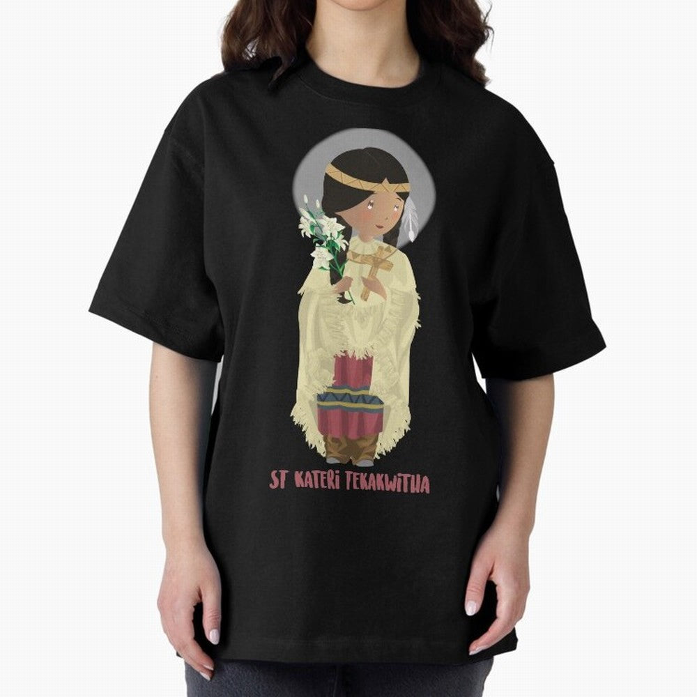 Saint Kateri Tekakwitha Oversized T-Shirt Support Your Favorite Stars during FIFA World Cup 2026 USA Canada Mexico for Fans of Messi and England, France and Netherlands, Bringing Football Festival Excitement, Trophy Ambitions, Country Rivalries and