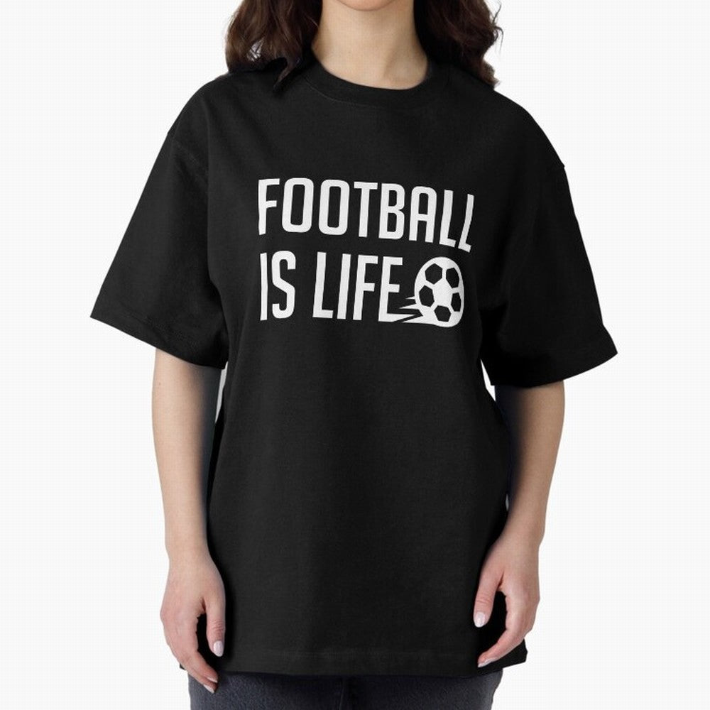Football Is Life (Black BG) Oversized T-Shirt Turn Up for FIFA World Cup 2026 USA Canada Mexico Featuring Cristiano Ronaldo, France and Portugal Energy, Supporter Pride, Iconic Celebrations, Legendary Names and Global Match Day Energy; Perfect for
