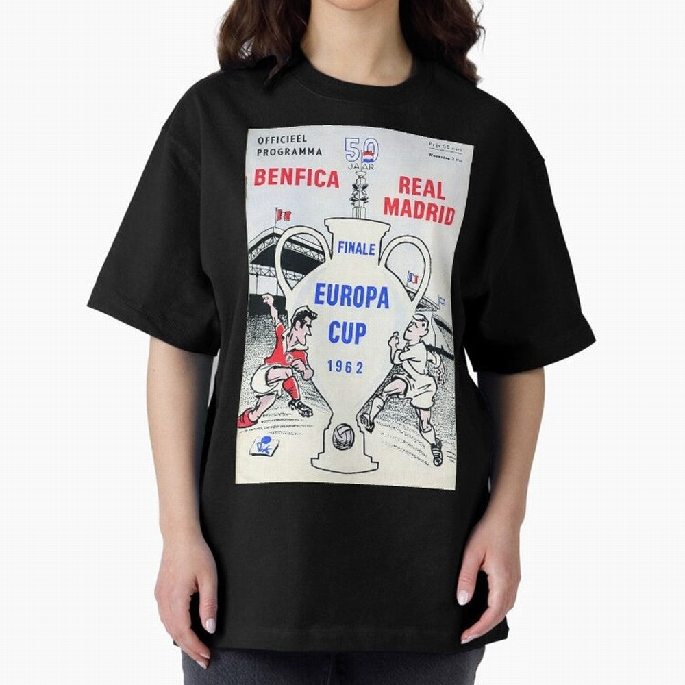 Vintage Champions League Final Poster - Real Madrid vs Benfica Oversized T-Shirt Support Match Day Hype around FIFA World Cup 2026 USA Canada Mexico, CR7 and Messi, France and Portugal, Tournament Hype, Historic Matchups, Family Viewing Parties and