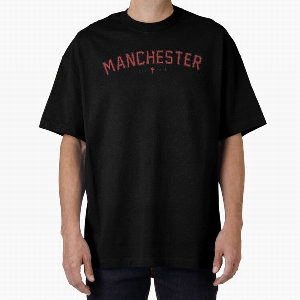 Manchester Retro Typography - MUFC Unofficial Merch Oversized T-Shirt Celebrate the FIFA World Cup 2026 USA Canada Mexico Journey through Messi, Neymar and Mbappe Highlights, Argentina, France and Brazil Pride, Fan Favorite Moments, National Team