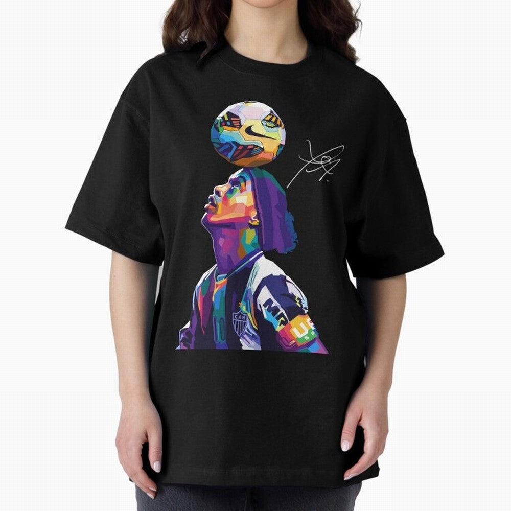 Ronaldinho Wpap Pop Art Oversized T-Shirt Show Passion for the Stars of FIFA World Cup 2026 USA Canada Mexico Spirit, Connected to Argentina, France and Brazil, Neymar, Haaland and Cristiano Ronaldo, Global Supporter Spirit, Legendary Goals,