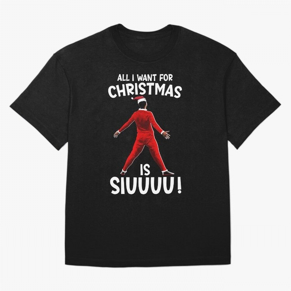 All I Want For Christmas Is Siuuu CR7 fans Xmas Christian Ronaldo Oversized T-Shirt Celebrate Fan Culture around Match Day Hype around FIFA World Cup 2026 Group Stage, Messi, Neymar and Mbappe, Spain, Worldwide Fan Energy, Dramatic Goals, Stadium