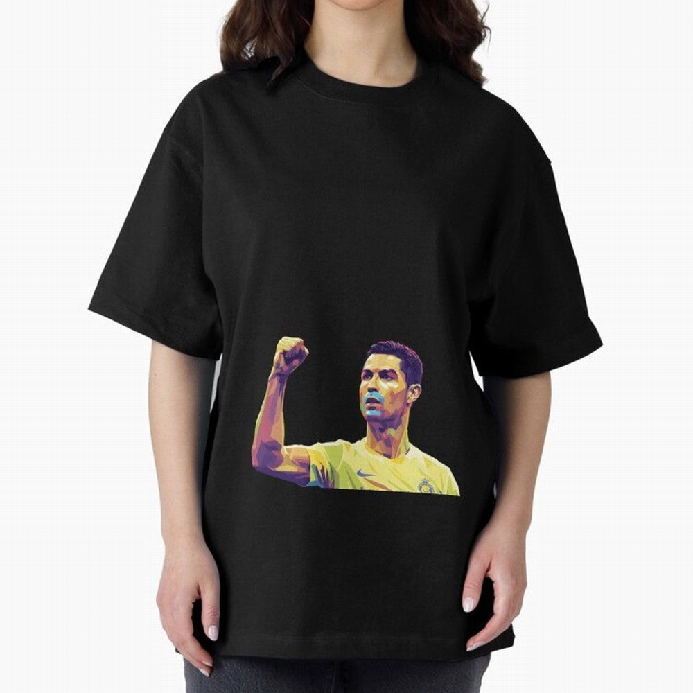 Ronaldo pop art Oversized T-Shirt Show Championship Spirit for FIFA World Cup 2026 for Fans of Messi, CR7 and Mbappe and Brazil, Bringing Sports Nostalgia, International Competition, Famous Players and Unforgettable Victories; Perfect for Fans,