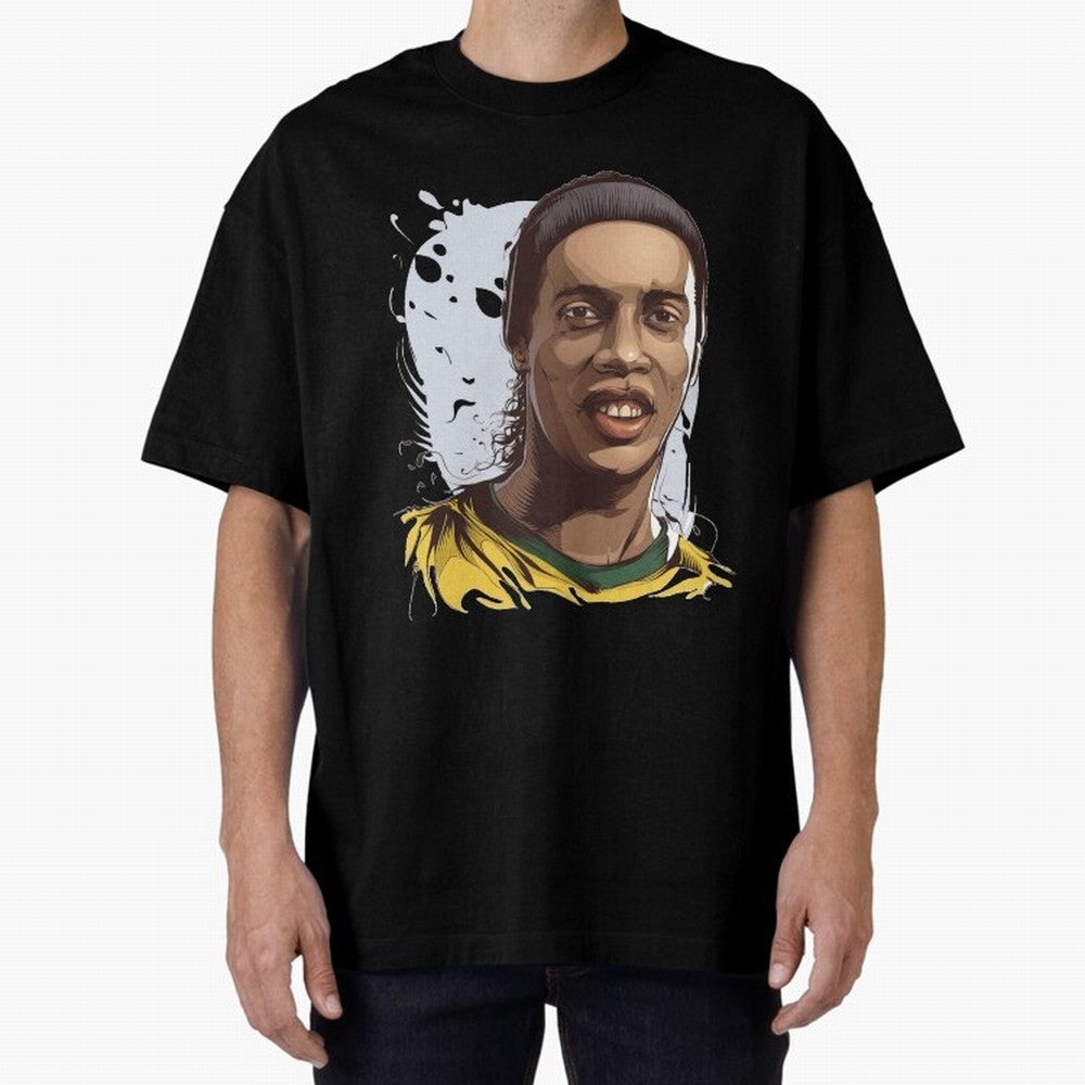 Illustration Ronaldinho Art Oversized T-Shirt Bring Global Tournament Vibes to FIFA World Cup 2026 Spirit, Centered on Germany, Haaland, Vintage Soccer Flavor, Modern Football Stars, National Flags and Final Night Emotion; Perfect for Fans,