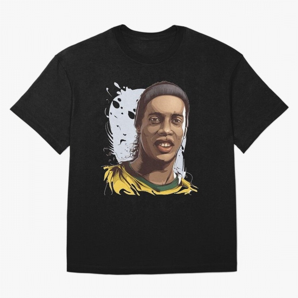 Illustration Ronaldinho Art Oversized T-Shirt Bring Global Tournament Vibes to FIFA World Cup 2026 Spirit, Centered on Germany, Haaland, Vintage Soccer Flavor, Modern Football Stars, National Flags and Final Night Emotion; Perfect for Fans,