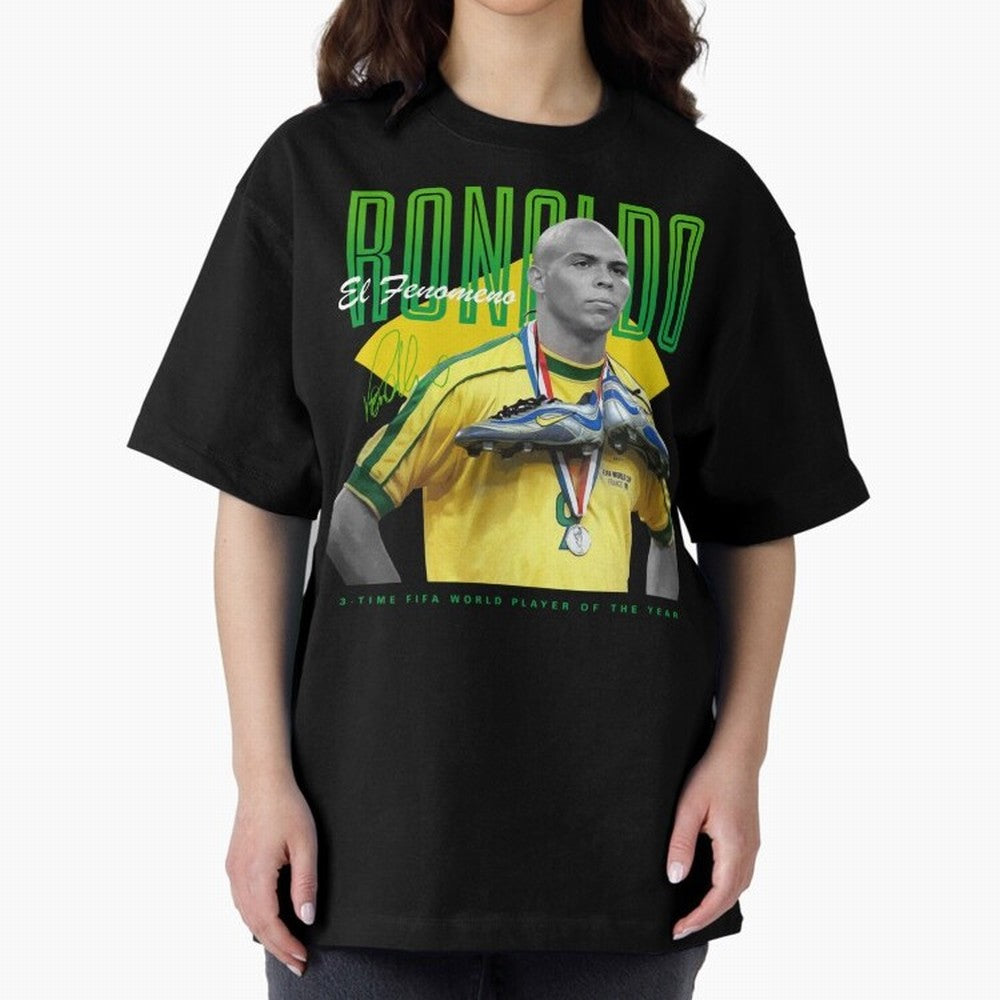 Ronaldo 3 Time Fifa World Player Of The Year Oversized T-Shirt Remember Iconic Moments from FIFA World Cup 2026 USA Canada Mexico for Fans of Mbappe and Neymar and Netherlands, Bringing Retro Football Energy, Iconic Rivalries, Trophy Chase Drama