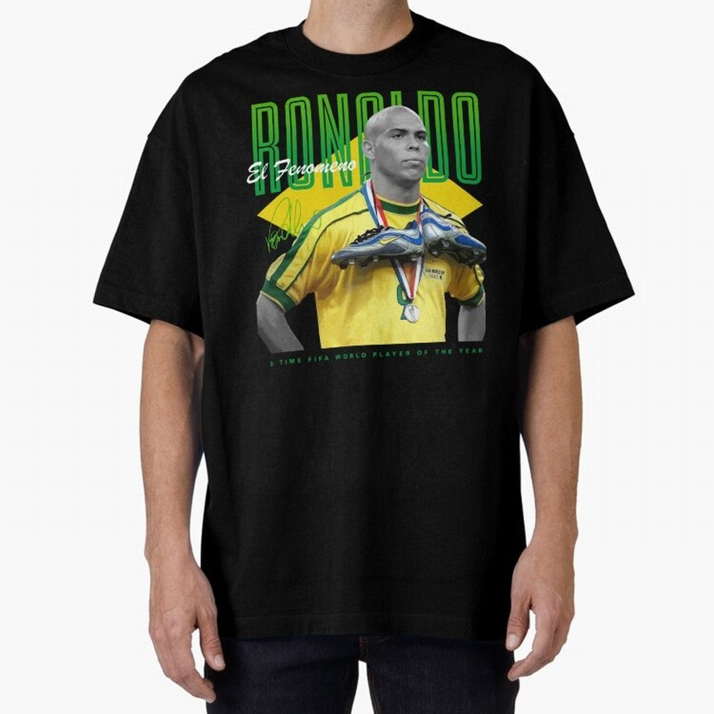 Ronaldo 3 Time Fifa World Player Of The Year Oversized T-Shirt Remember Iconic Moments from FIFA World Cup 2026 USA Canada Mexico for Fans of Mbappe and Neymar and Netherlands, Bringing Retro Football Energy, Iconic Rivalries, Trophy Chase Drama