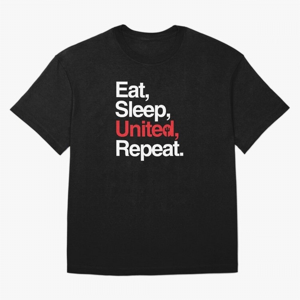 Eat, Sleep, United, Repeat - Funny Manchester United Quote Oversized T-Shirt Follow the Final Road of Match Day Hype around FIFA World Cup 2026 Group Stage, CR7, Argentina and Brazil, Supporter Pride, Iconic Celebrations, Legendary Names and Global