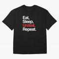 Eat, Sleep, United, Repeat - Funny Manchester United Quote Oversized T-Shirt Follow the Final Road of Match Day Hype around FIFA World Cup 2026 Group Stage, CR7, Argentina and Brazil, Supporter Pride, Iconic Celebrations, Legendary Names and Global