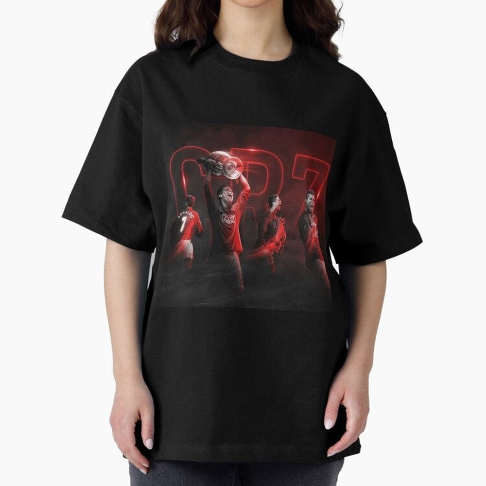 Cristiano Ronaldo in Manchester United Oversized T-Shirt Make Game Day About Global Football Passion for FIFA World Cup 2026, Centered on Messi, CR7 and Mbappe, Argentina, France and Brazil, Championship Spirit, Famous Goals, Roaring Crowds and