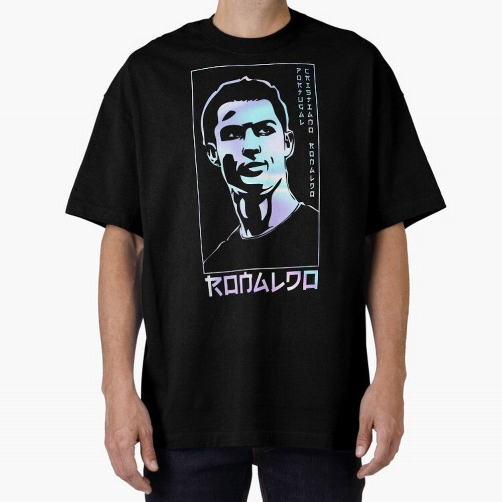 Ronaldo holographic Style Portrait art illustration Oversized T-Shirt Follow the Final Road of Global Football Passion for FIFA World Cup 2026, Capturing Cristiano Ronaldo, Haaland and CR7, Brazil, Match Day Excitement, Supporter Culture, Golden