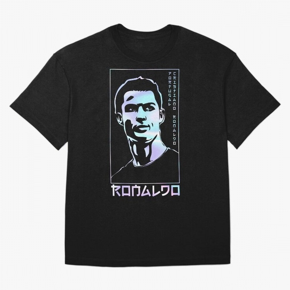 Ronaldo holographic Style Portrait art illustration Oversized T-Shirt Follow the Final Road of Global Football Passion for FIFA World Cup 2026, Capturing Cristiano Ronaldo, Haaland and CR7, Brazil, Match Day Excitement, Supporter Culture, Golden