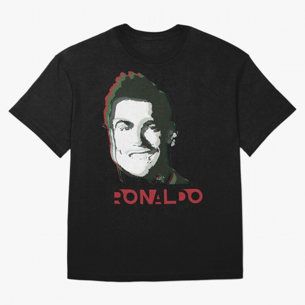 Portugal Football Captain Cristiano Ronaldo 3D Anaglyph Portrait Oversized T-Shirt Follow the Road to Global Football Passion for FIFA World Cup 2026 Group Stage, Capturing Mbappe, Argentina and Brazil, Vintage Soccer Flavor, Modern Football Stars,