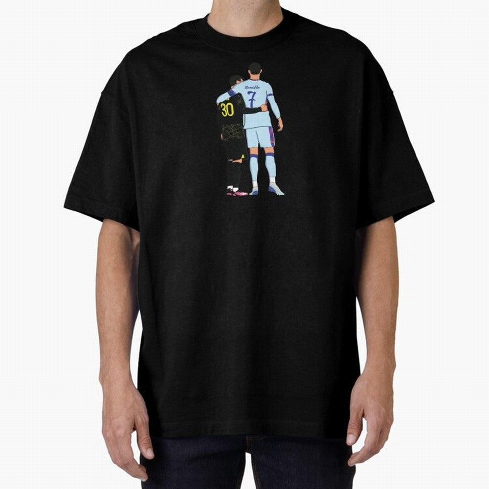 Messi and Ronaldo Reunion Illustration Oversized T-Shirt Mark Match Day Hype around FIFA World Cup 2026 Group Stage, Haaland, Spain, Stadium Memories, Football Loyalty, International Chants and Championship Tradition; Built for Supporters Chasing