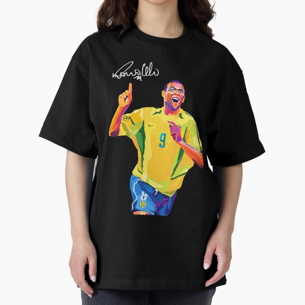 Ronaldo Nazario Pop Art Oversized T-Shirt Celebrate Football Dreams Across FIFA World Cup 2026 for Fans of Mbappe and Neymar and Argentina, France and Brazil, Bringing Fan Favorite Moments, National Team Passion, Big Match Drama and Soccer History;