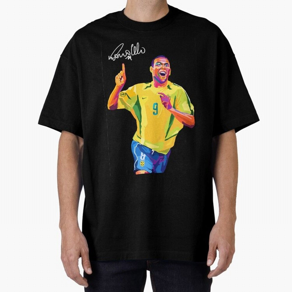 Ronaldo Nazario Pop Art Oversized T-Shirt Celebrate Football Dreams Across FIFA World Cup 2026 for Fans of Mbappe and Neymar and Argentina, France and Brazil, Bringing Fan Favorite Moments, National Team Passion, Big Match Drama and Soccer History;