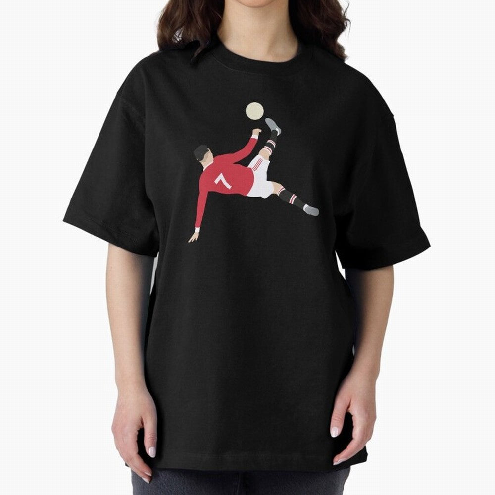 Cristiano Ronaldo Bicycle Kick MUFC Oversized T-Shirt Keep the Match Day Mood of FIFA World Cup 2026 Group Stage for Fans of Messi and France, Bringing Sports Nostalgia, International Competition, Famous Players and Unforgettable Victories; Created