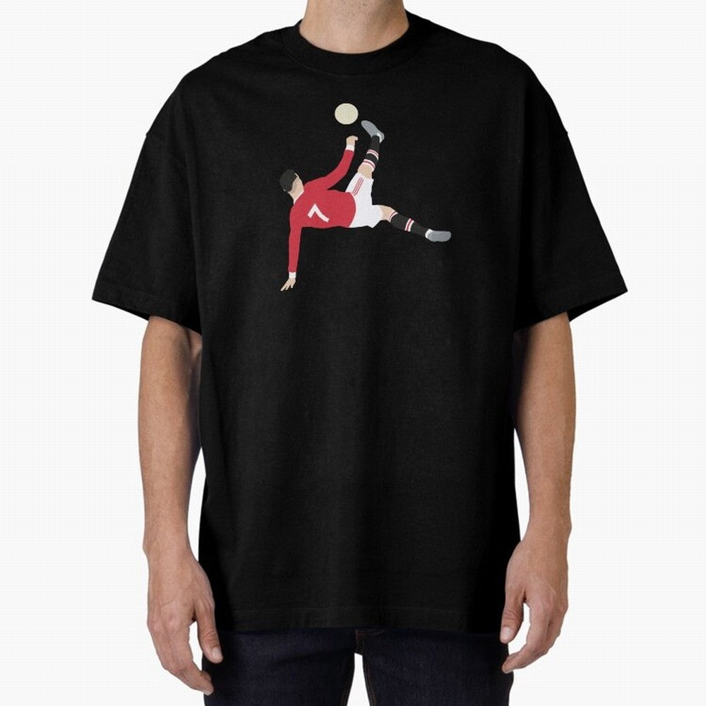 Cristiano Ronaldo Bicycle Kick MUFC Oversized T-Shirt Keep the Match Day Mood of FIFA World Cup 2026 Group Stage for Fans of Messi and France, Bringing Sports Nostalgia, International Competition, Famous Players and Unforgettable Victories; Created