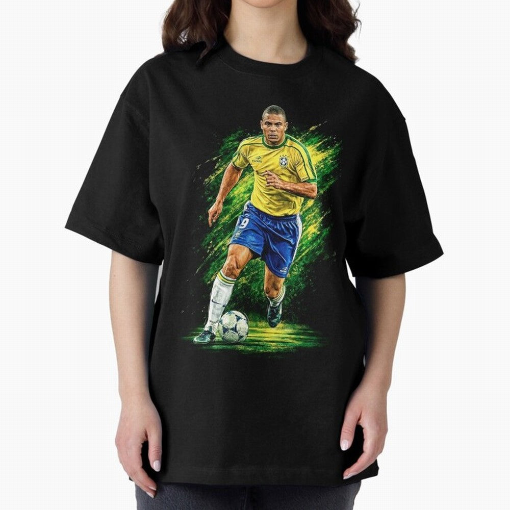 R9 Ronaldo Football Legend Oversized T-Shirt Show Championship Spirit for FIFA World Cup 2026 for Fans of Messi, CR7 and Mbappe and Brazil, Bringing Sports Nostalgia, International Competition, Famous Players and Unforgettable Victories; Perfect