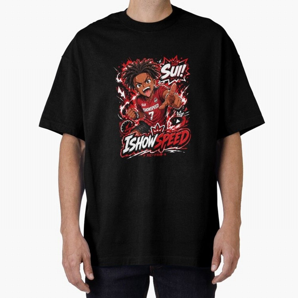 I Show Speed SUI Anime poster | Hype art Red Black Streewear Oversized T-Shirt Honor the Beautiful Game during FIFA World Cup 2026 Capturing Messi and Cristiano Ronaldo, Spain Energy, Stadium Memories, Football Loyalty, International Chants and