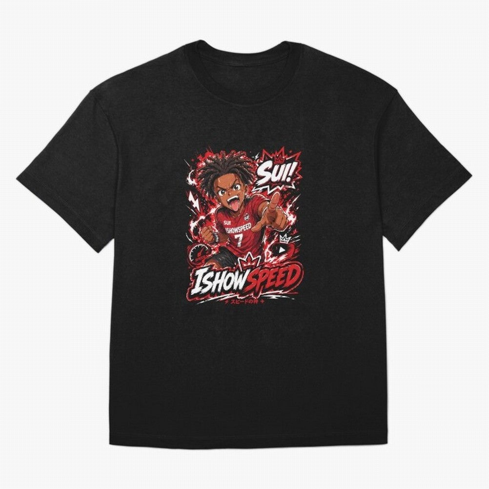 I Show Speed SUI Anime poster | Hype art Red Black Streewear Oversized T-Shirt Honor the Beautiful Game during FIFA World Cup 2026 Capturing Messi and Cristiano Ronaldo, Spain Energy, Stadium Memories, Football Loyalty, International Chants and