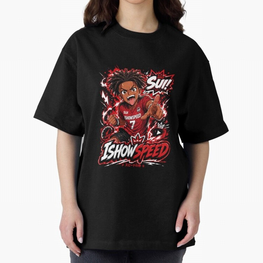 I Show Speed SUI Anime poster | Hype art Red Black Streewear Oversized T-Shirt Honor the Beautiful Game during FIFA World Cup 2026 Capturing Messi and Cristiano Ronaldo, Spain Energy, Stadium Memories, Football Loyalty, International Chants and