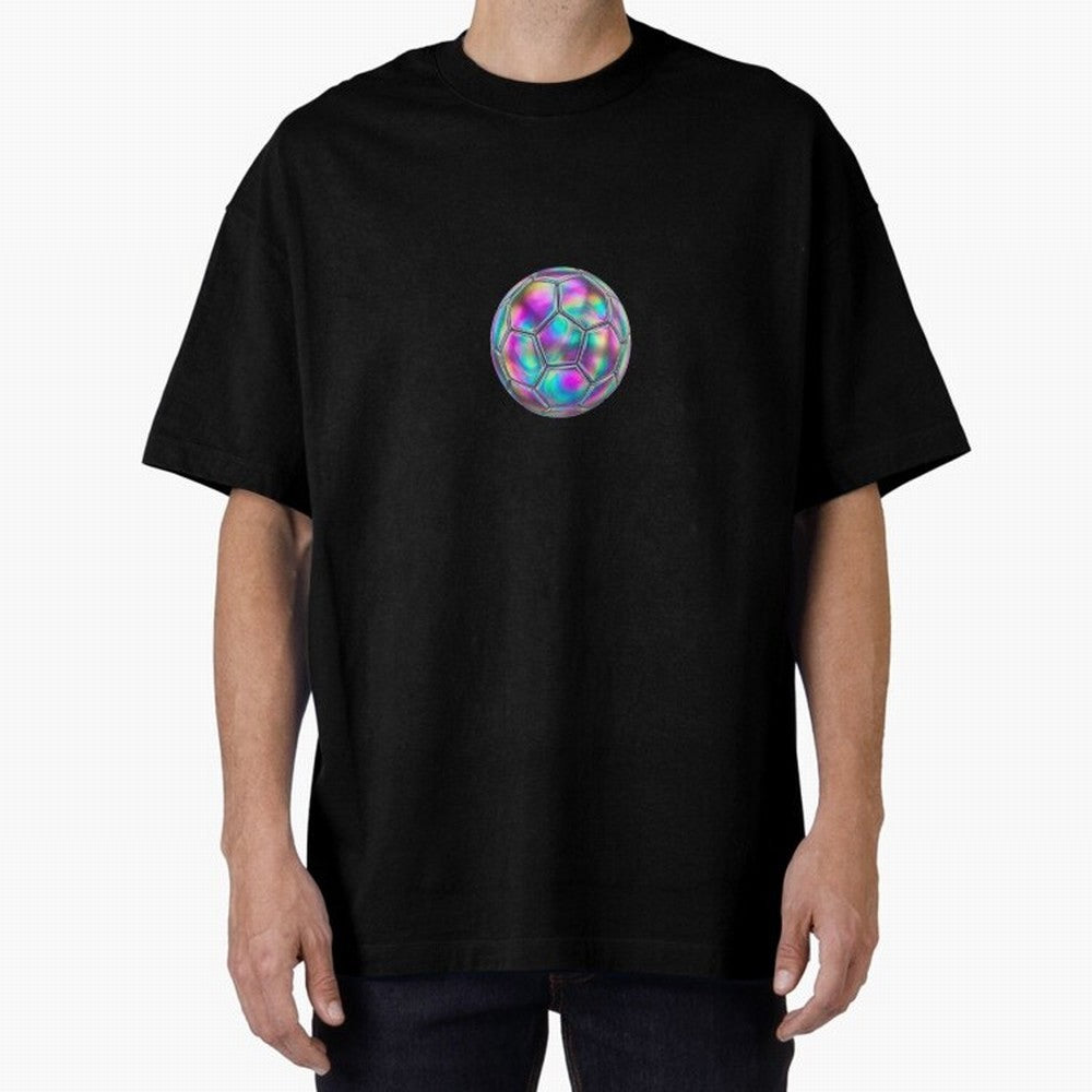 Soccer ball holographic sticker Oversized T-Shirt Honor the Beautiful Game during Global Football Passion for FIFA World Cup 2026, Built around Haaland, Spain, Sports Nostalgia, International Competition, Famous Players and Unforgettable Victories;