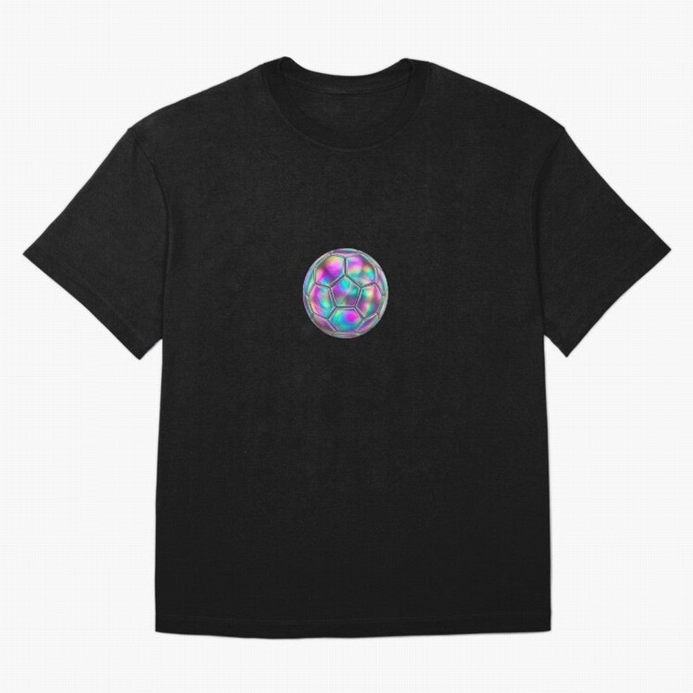 Soccer ball holographic sticker Oversized T-Shirt Honor the Beautiful Game during Global Football Passion for FIFA World Cup 2026, Built around Haaland, Spain, Sports Nostalgia, International Competition, Famous Players and Unforgettable Victories;