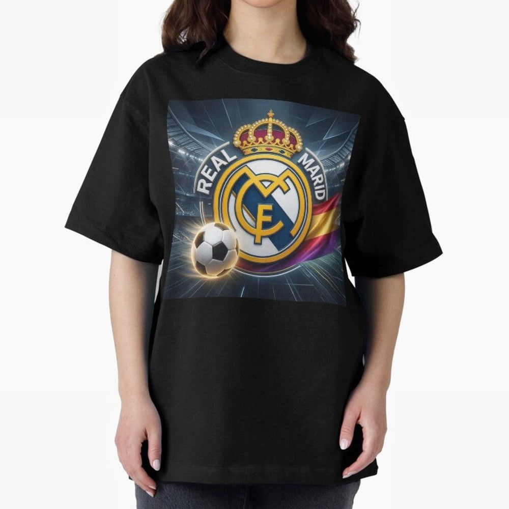 Real Madrid's ball Oversized T-Shirt Step into FIFA World Cup 2026 Group Stage Spirit, Filled with Argentina, Haaland and Mbappe, Worldwide Fan Energy, Dramatic Goals, Stadium Lights and Championship Celebrations; Great for Watch Parties, Sports
