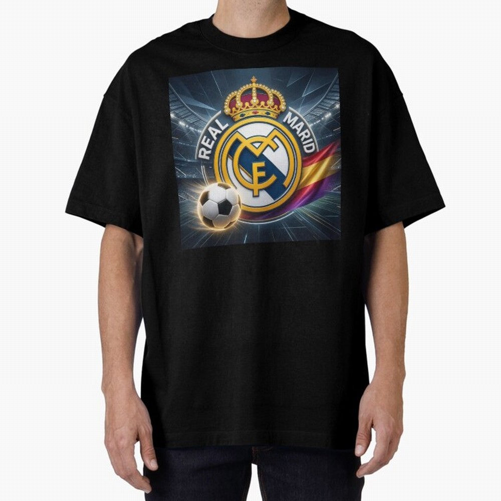 Real Madrid's ball Oversized T-Shirt Step into FIFA World Cup 2026 Group Stage Spirit, Filled with Argentina, Haaland and Mbappe, Worldwide Fan Energy, Dramatic Goals, Stadium Lights and Championship Celebrations; Great for Watch Parties, Sports