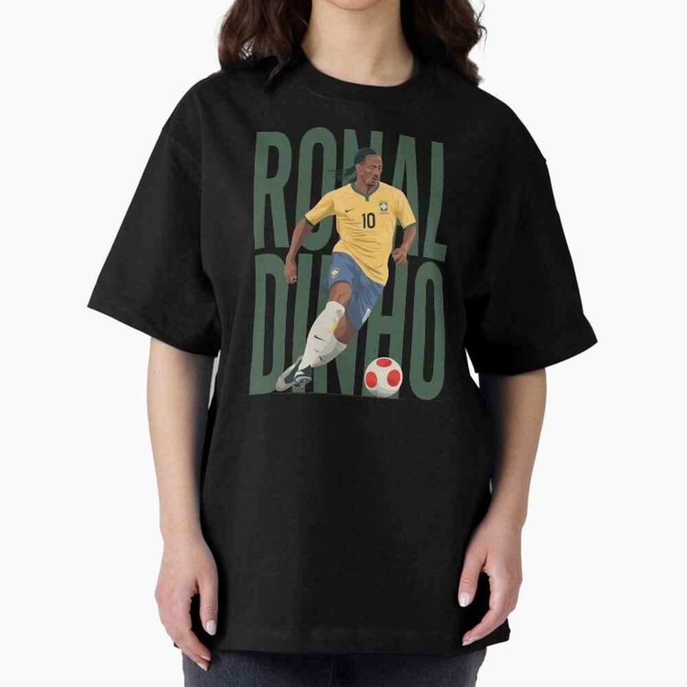 Ronaldinho Gaucho in action Minimalist Graphic Oversized T-Shirt Carry the Colors and Pride of Match Day Hype around FIFA World Cup 2026, Messi and Cristiano Ronaldo, England, Match Day Excitement, Supporter Culture, Golden Goals and Global