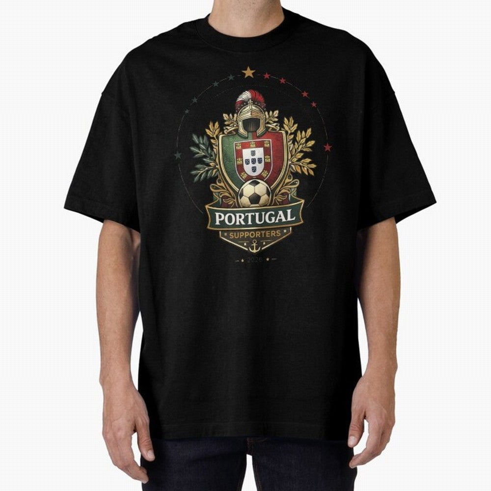 Portugal 2026 Football Crest ¨C Portuguese Soccer Supporters Pride Design Oversized T-Shirt Support Your Favorite Stars during FIFA World Cup 2026 USA Canada Mexico for Fans of Neymar and Portugal, Spain and Germany, Bringing Soccer Culture,