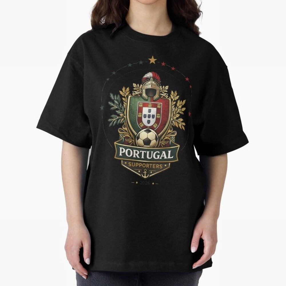 Portugal 2026 Football Crest ¨C Portuguese Soccer Supporters Pride Design Oversized T-Shirt Support Your Favorite Stars during FIFA World Cup 2026 USA Canada Mexico for Fans of Neymar and Portugal, Spain and Germany, Bringing Soccer Culture,