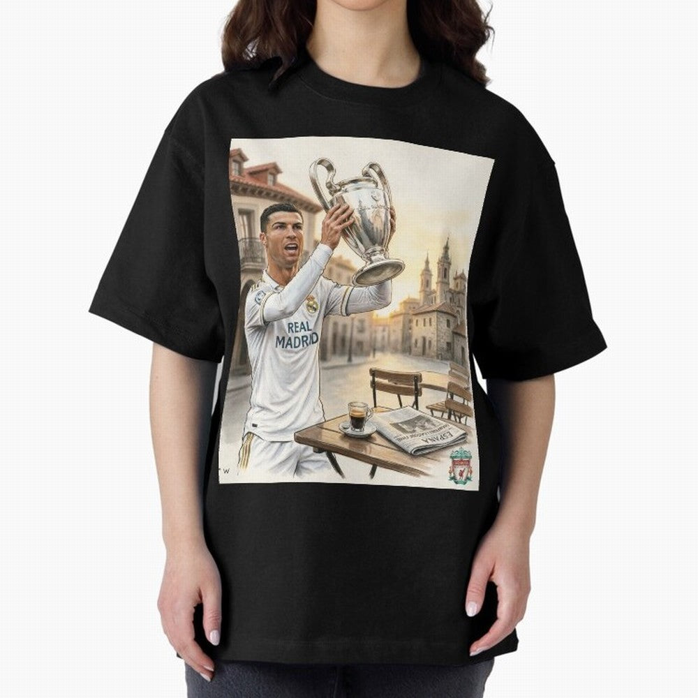 Madrid Oversized T-Shirt Follow the Final Road of Match Day Hype around FIFA World Cup 2026 USA Canada Mexico, Cristiano Ronaldo, Netherlands, Classic Soccer Heritage, Championship Pressure, Fan Loyalty and International Pride; Perfect for People