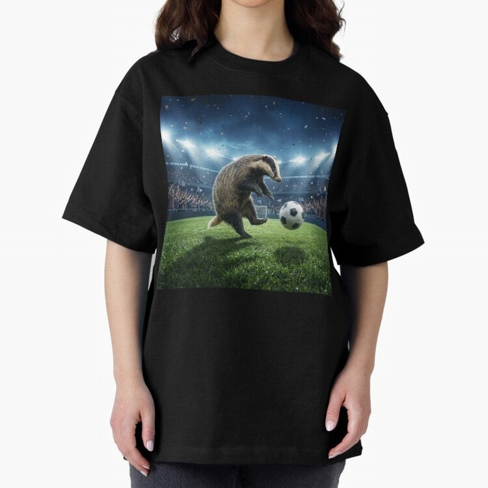 Dynamic Badger Plays Soccer Like Ronaldo Oversized T-Shirt Celebrate Every Goal in FIFA World Cup 2026 USA Canada Mexico Spirit, Featuring Spain and Netherlands, Mbappe and Neymar, Football History, Final Match Energy, Crowd Noise and Once in a