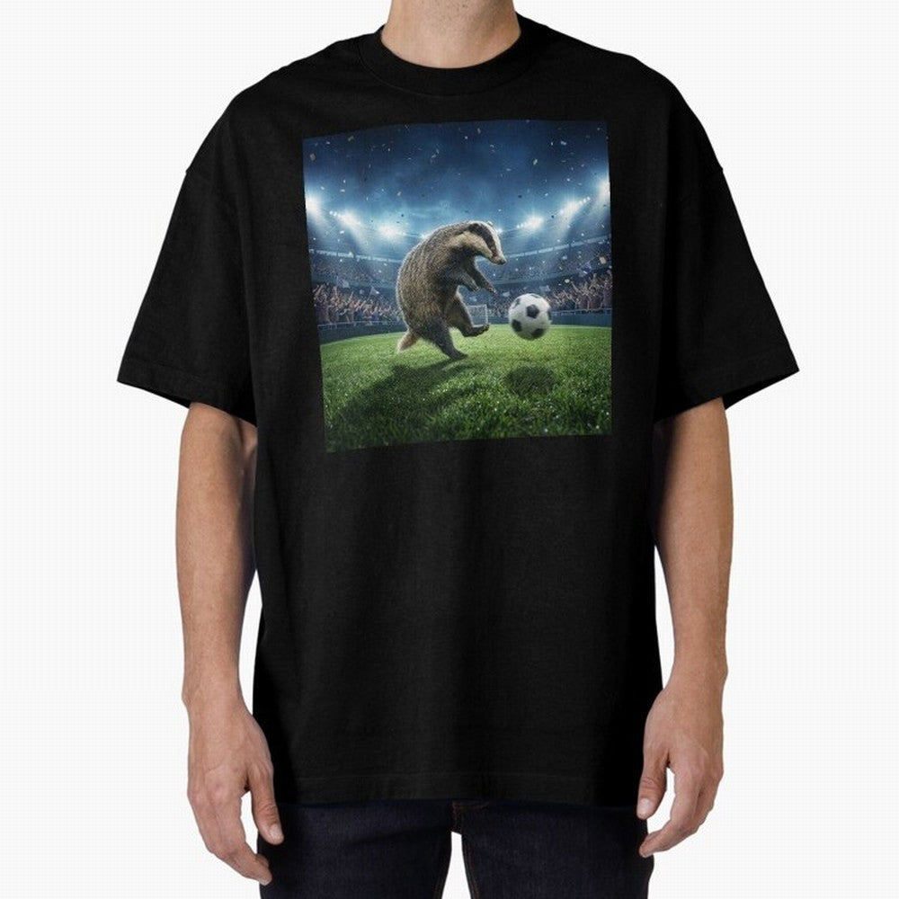 Dynamic Badger Plays Soccer Like Ronaldo Oversized T-Shirt Celebrate Every Goal in FIFA World Cup 2026 USA Canada Mexico Spirit, Featuring Spain and Netherlands, Mbappe and Neymar, Football History, Final Match Energy, Crowd Noise and Once in a