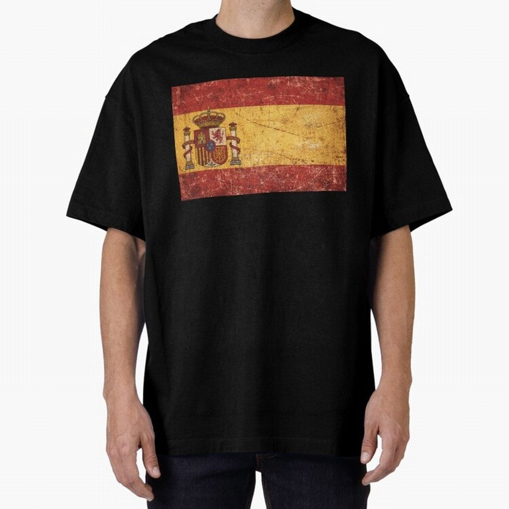 Vintage Distressed Spanish Flag Oversized T-Shirt Stand Out with Spirit from Match Day Hype around FIFA World Cup 2026, Mbappe and Neymar, Argentina and Brazil, Football Festival Excitement, Trophy Ambitions, Country Rivalries and Star Player Buzz;