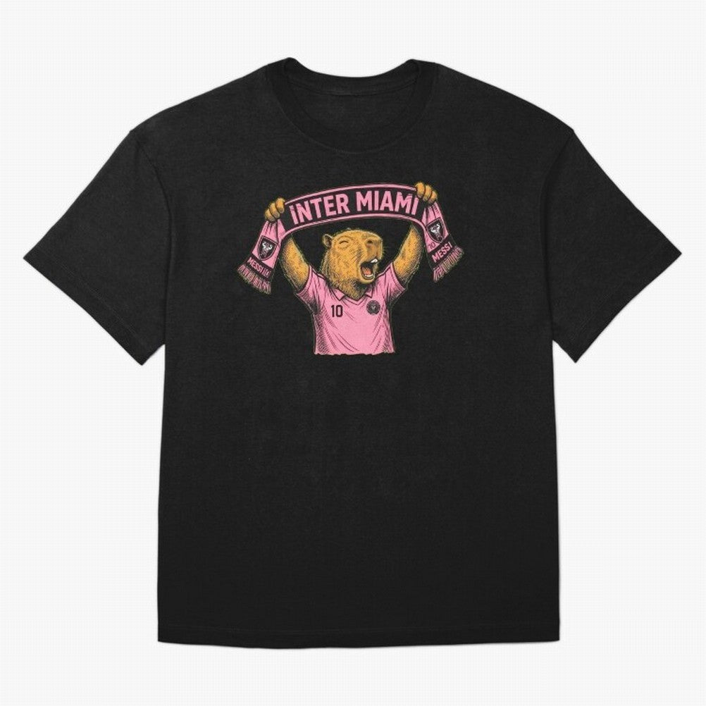Capybara Inter Miami Fan Celebrating ¨C Funny Soccer Illustration with Scarf Oversized T-Shirt Embrace FIFA World Cup 2026 Group Stage for Fans of Cristiano Ronaldo, Haaland and CR7 and Germany, Bringing Vintage Soccer Flavor, Modern Football