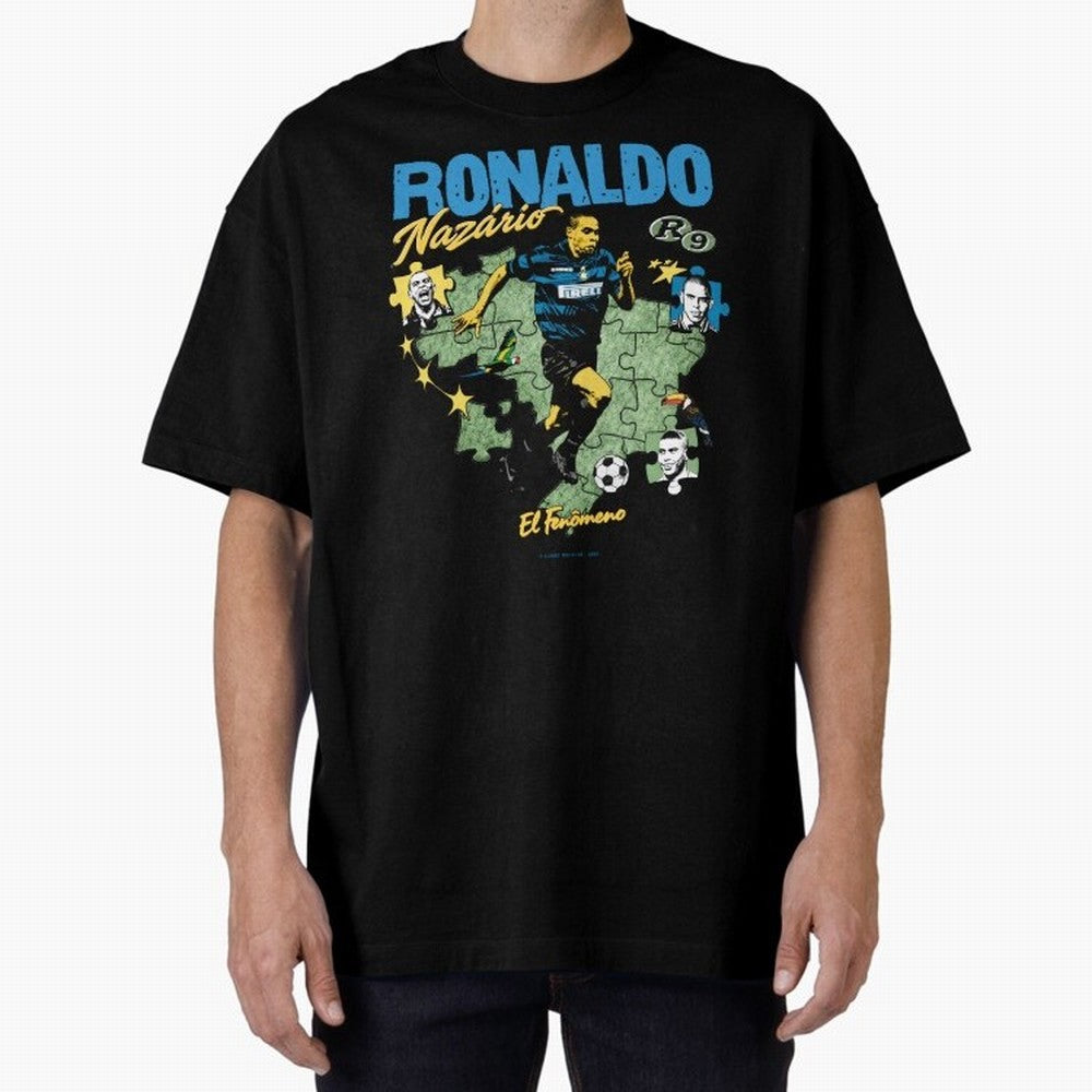 R9 Ronaldo Nazario Retro Brazil Soccer Oversized T-Shirt Stand with Global Football Passion for FIFA World Cup 2026 USA Canada Mexico, Capturing Messi, Spain and Netherlands, Soccer Culture, Superstar Moments, National Team Dreams and Competitive