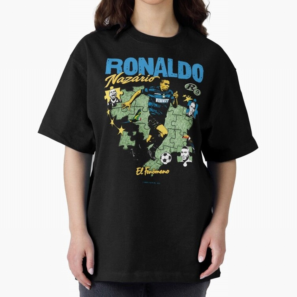 R9 Ronaldo Nazario Retro Brazil Soccer Oversized T-Shirt Stand with Global Football Passion for FIFA World Cup 2026 USA Canada Mexico, Capturing Messi, Spain and Netherlands, Soccer Culture, Superstar Moments, National Team Dreams and Competitive