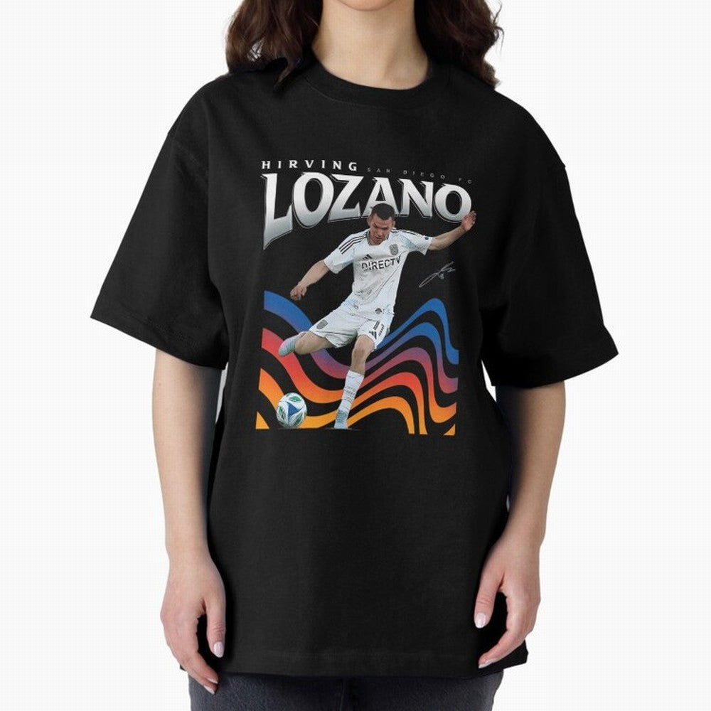 Hirving Lozano San Diego Oversized T-Shirt Celebrate Global Football Passion for FIFA World Cup 2026, Connected to Messi, CR7 and Mbappe, England, Vintage Soccer Flavor, Modern Football Stars, National Flags and Final Night Emotion; Ideal for
