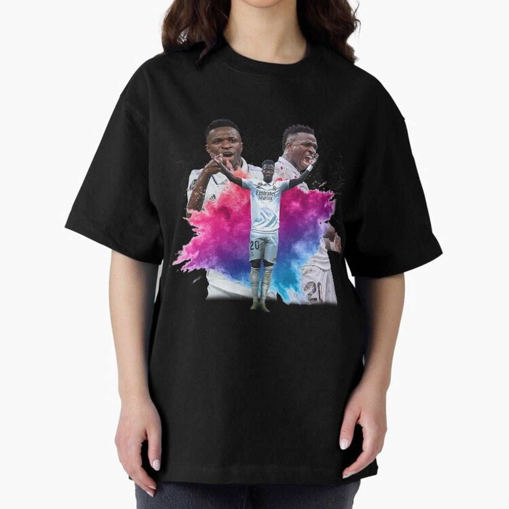 Fanart Vinicius Junior Merch Oversized T-Shirt Capture Stadium Memories from the FIFA World Cup 2026 Group Stage Journey through Messi and Cristiano Ronaldo Highlights, Spain Pride, Retro Football Energy, Iconic Rivalries, Trophy Chase Drama and
