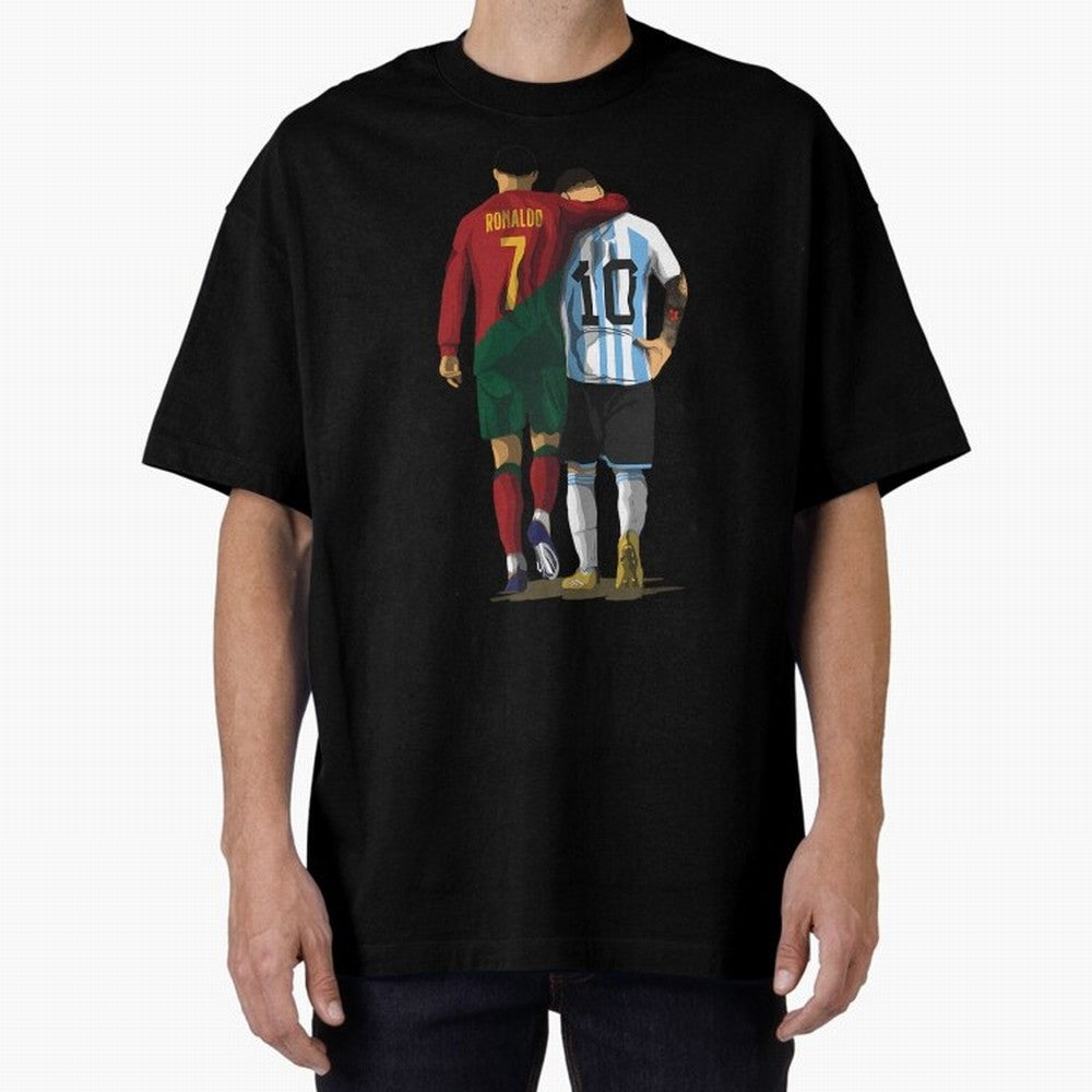 Messi Ronaldo Chit Chat Illustration Oversized T-Shirt Show Support during Match Day Hype around FIFA World Cup 2026 USA Canada Mexico, Cristiano Ronaldo, Haaland and CR7, Brazil, Portugal and Argentina, Championship Spirit, Famous Goals, Roaring